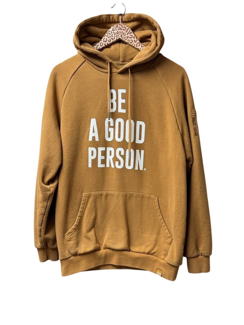 Be a Good Person BAGP Pullover Fleece Hoodie Sweatshirt Brown Tan Large $120
